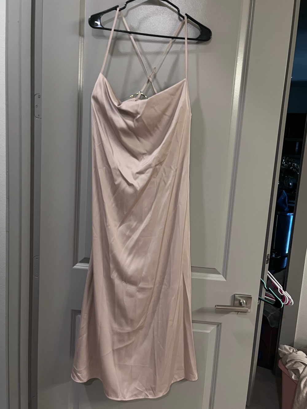 SHEIN cream  Satin Strapless Cowl Midi Dress